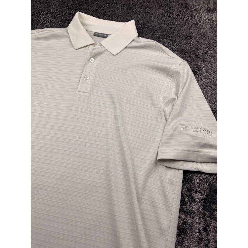Ashworth Mens‎ Golf Polo Shirt Large Safari Golf Club White Striped Short Sleeve